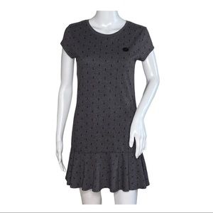 Naketano Auf Detlef Caktri Dress Gray Anchor Print Ruffle Mini Dress
